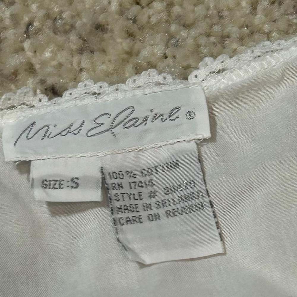Vintage Miss Elaine White Cotton Nightgown Lace Trim Floral Embroidered Womens S - Picture 4 of 6
